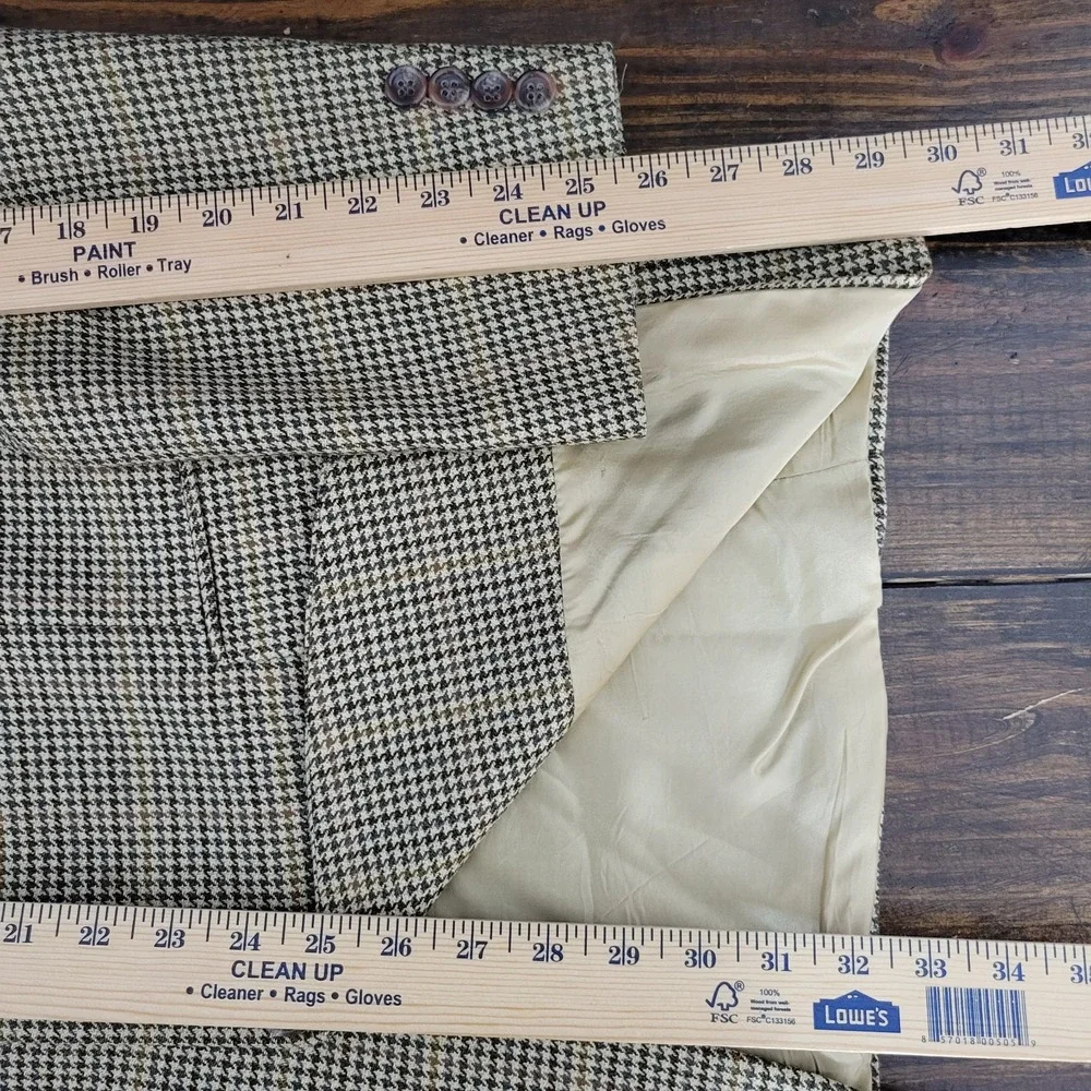 VTG Alan Flusser Men Sport Coat Blazer Three Button Flannel Houndstooth Wool 42R